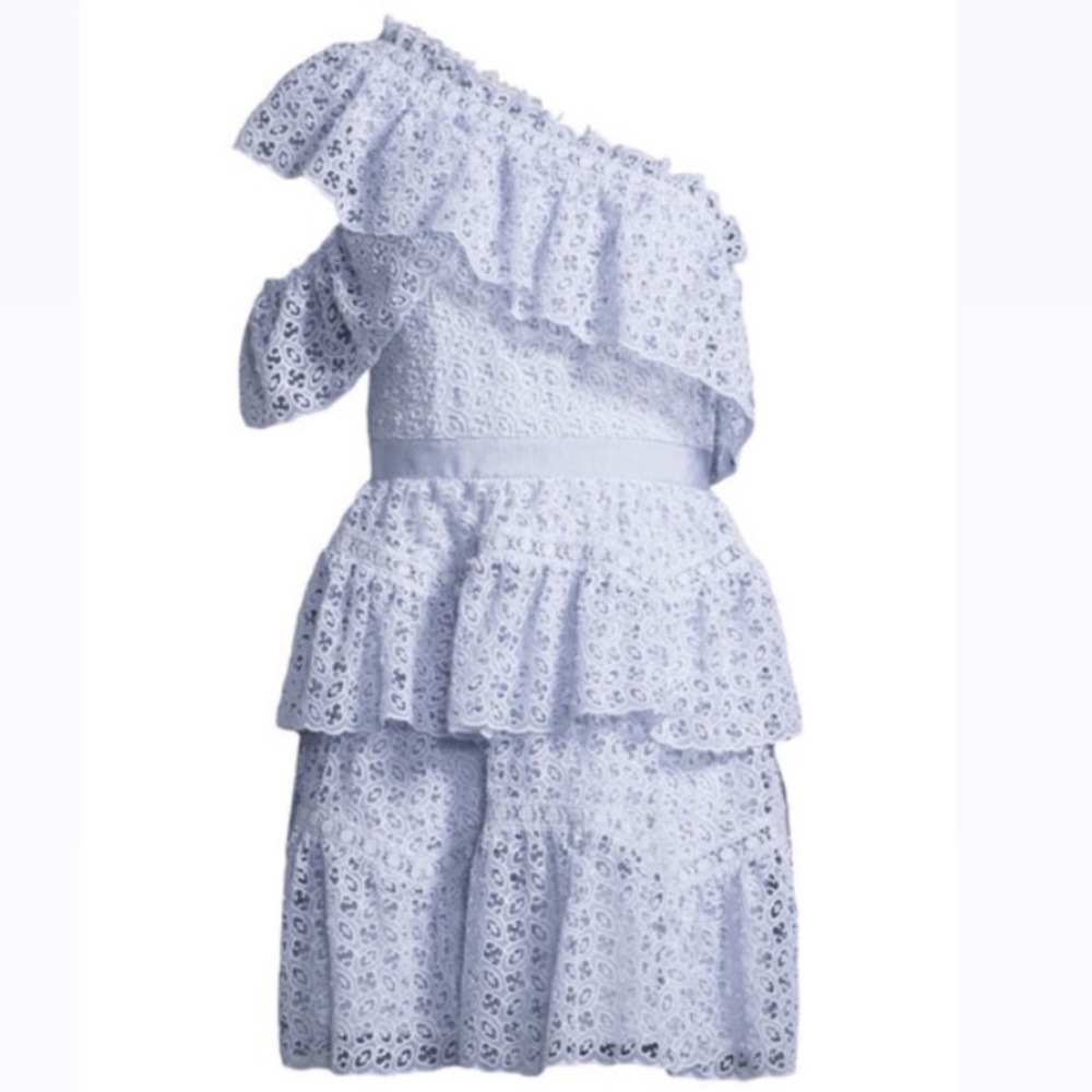 Self Portrait One Shoulder Organza Ruffle Mini Dress